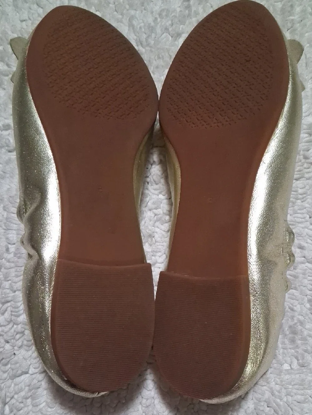 Tory Burch Metallic Gold Floral Leather Ballet Flats